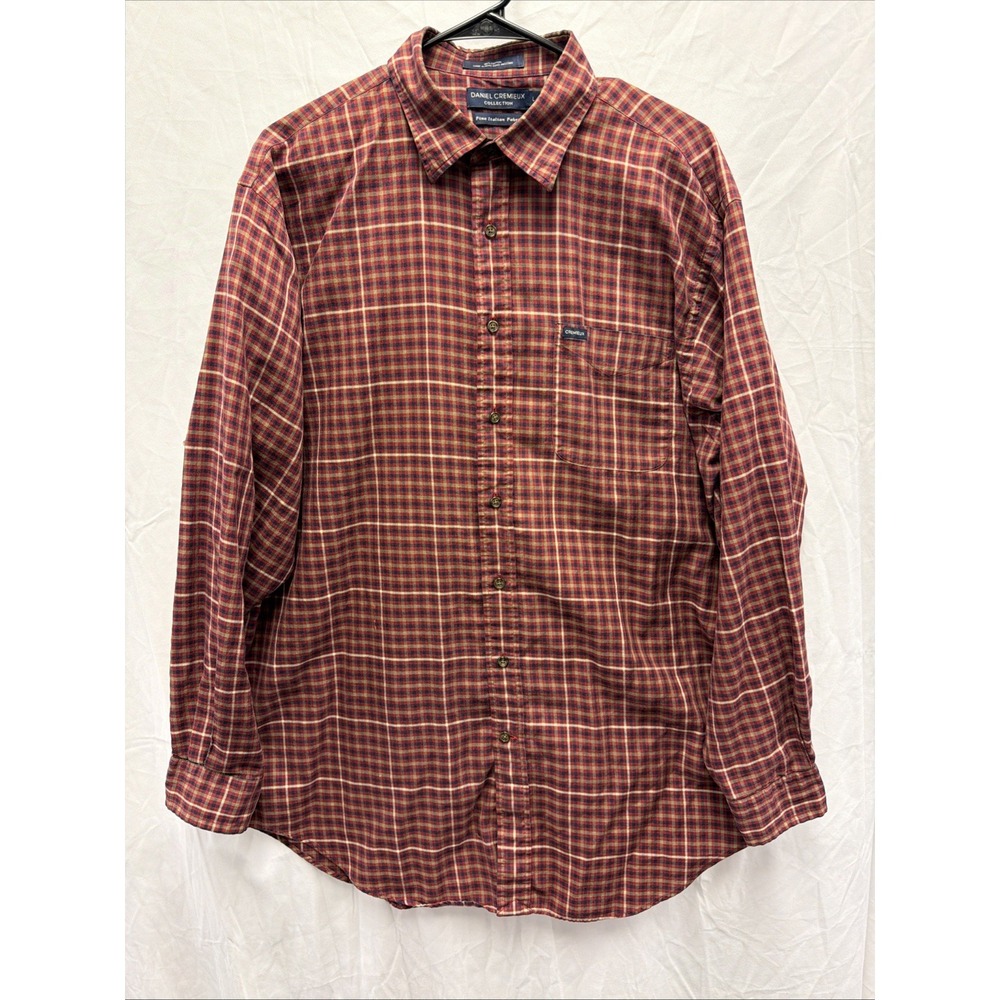 Daniel Cremieux Shirt Men's‎ Large Red Plaid Long Sleeve Button 100% Cotton